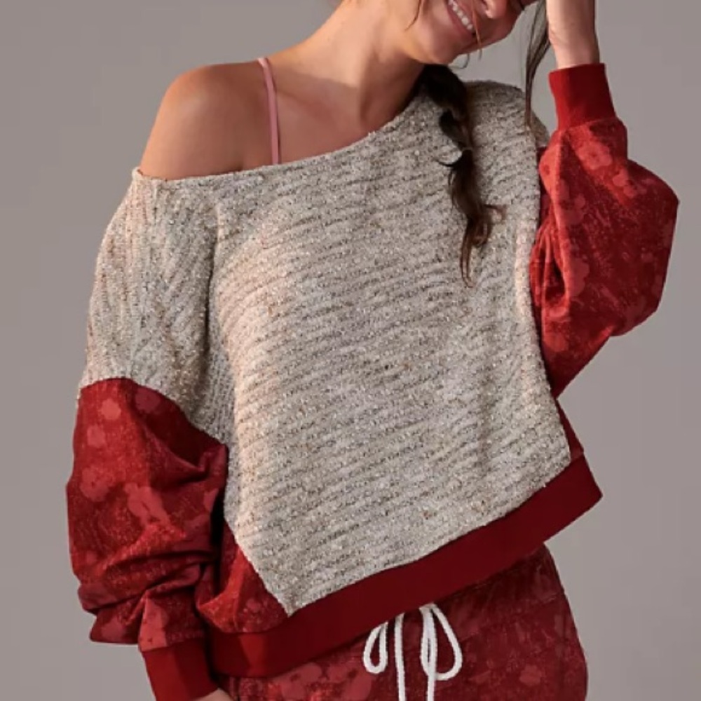 Anthropologie Saturday/Sunday Flora Printed Sweatshirt puff sleeve large